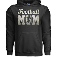 Football Mom Vintage Design – Proud Sports Mom Game Day Spirit Hoodie BLACK- FRONT