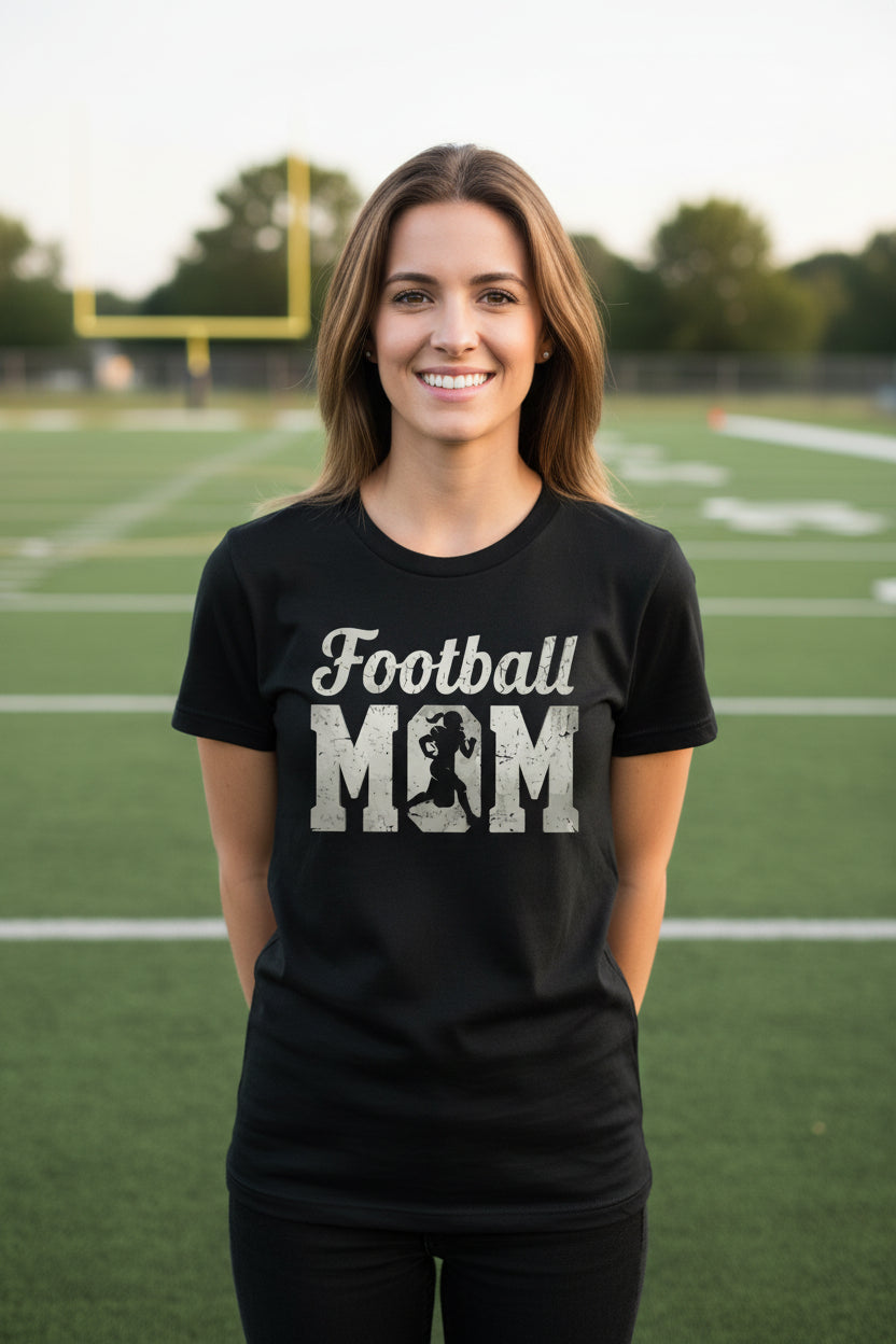 Football Mom Vintage Design – Proud Sports Mom Game Day Spirit T-Shirt BLACK - FRONT