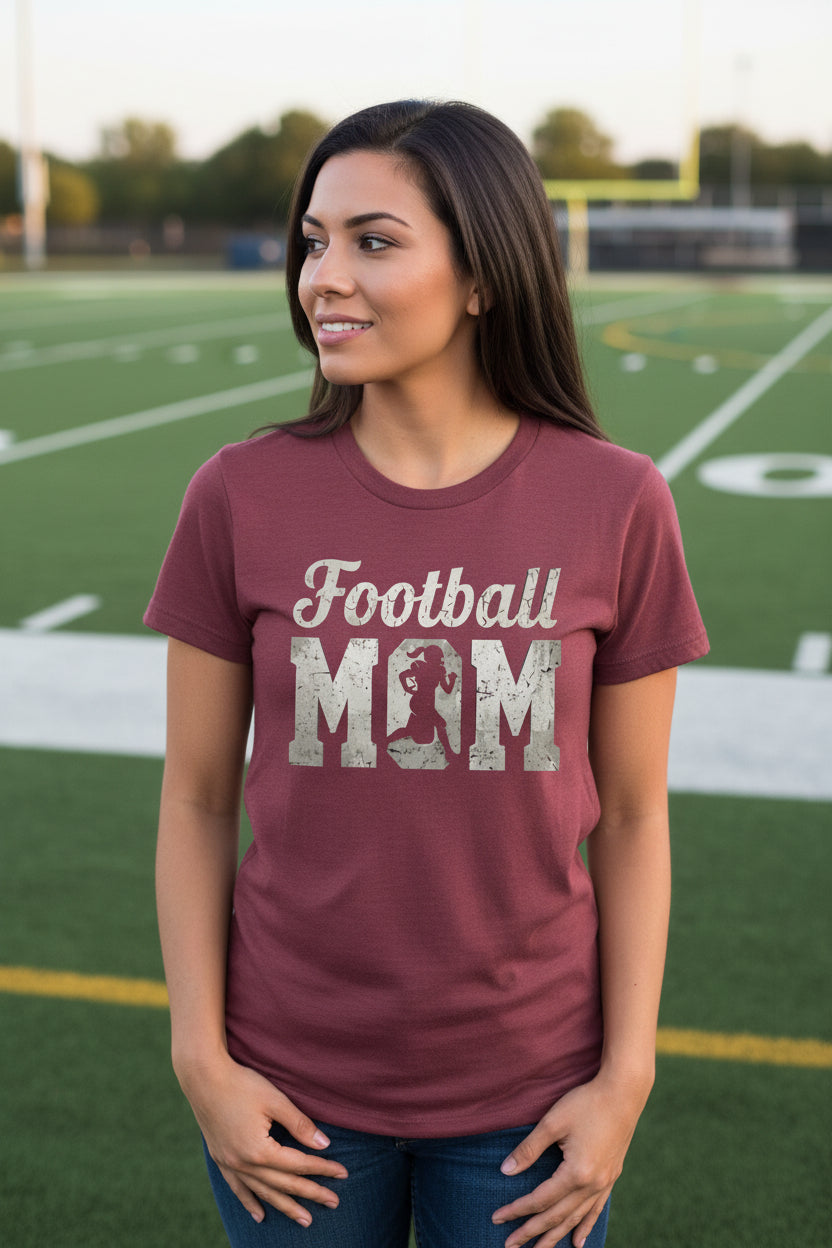 Football Mom Vintage Design – Proud Sports Mom Game Day Spirit T-Shirt MAROON - FRONT