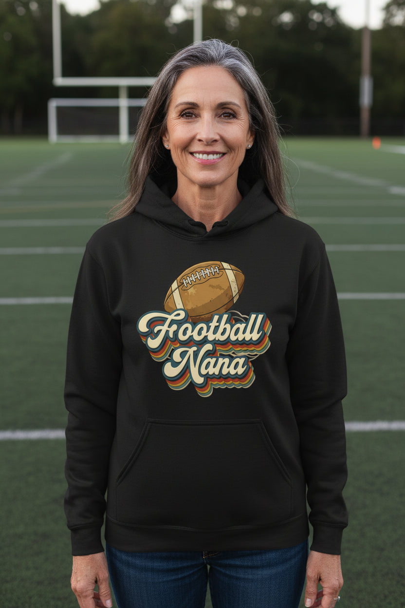 Football Nana Groovy Retro Sports Family Fan Hoodie BLACK - SF500 - FRONT