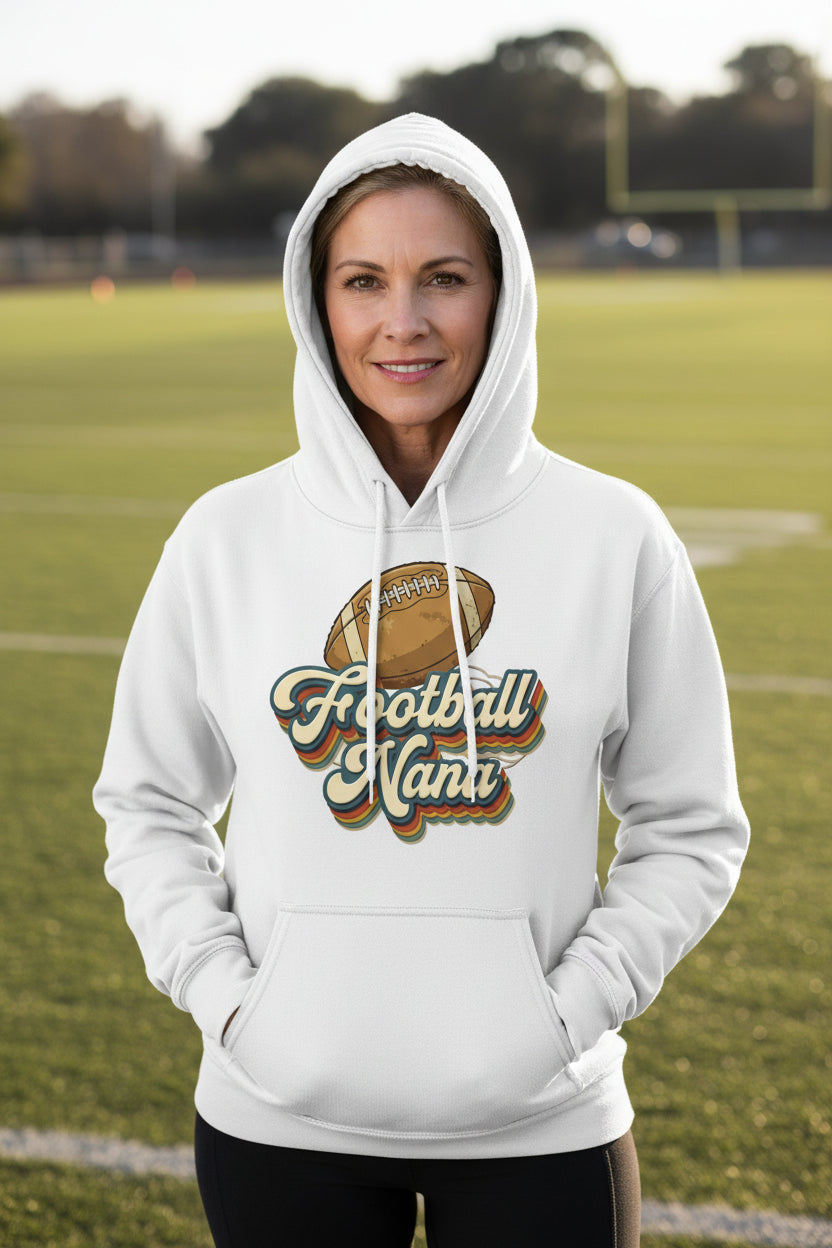 Football Nana Groovy Retro Sports Family Fan Hoodie WHITE - SF500 - FRONT