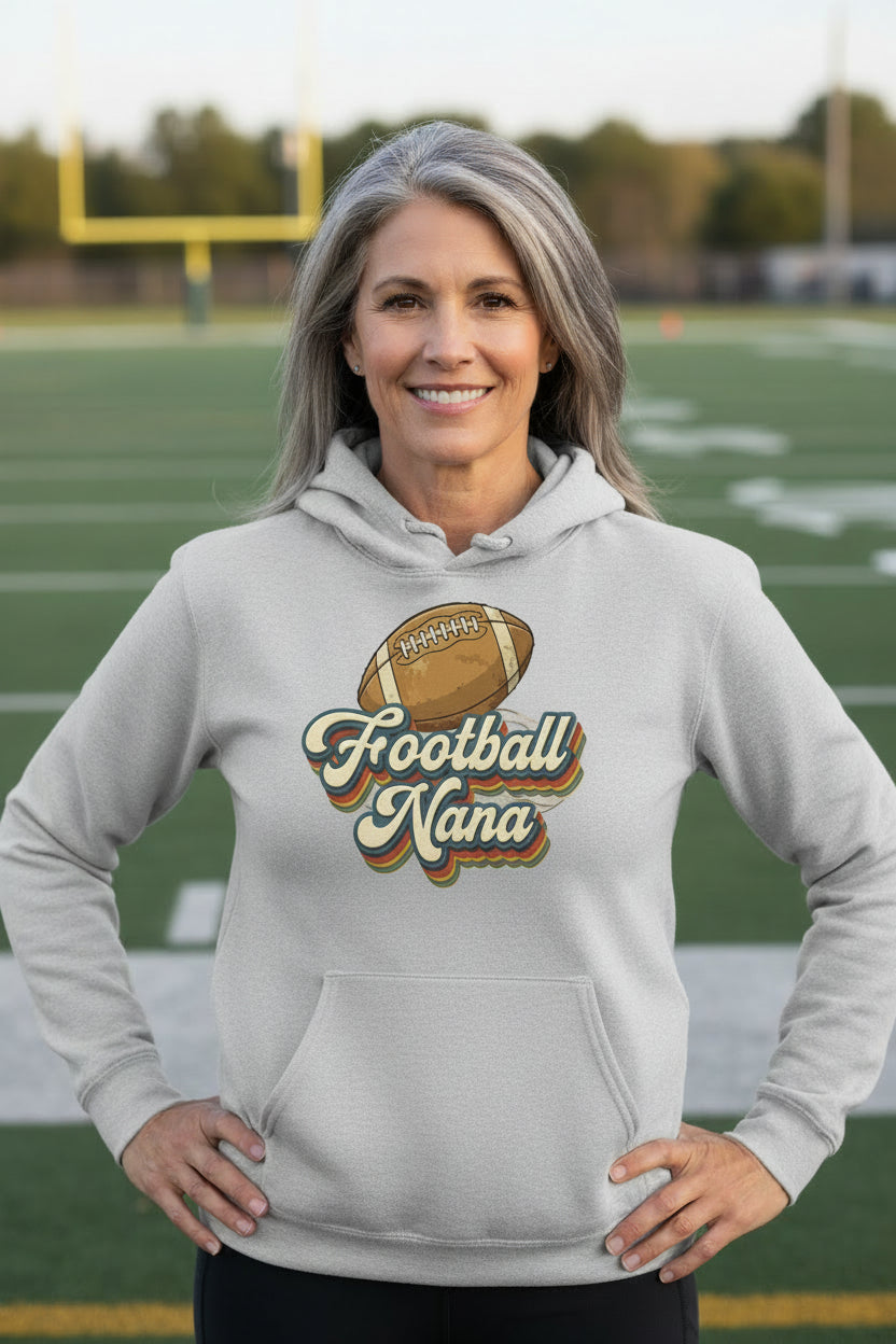 Football Nana Groovy Retro Sports Family Fan Hoodie SPORT GREY - SF500 - FRONT