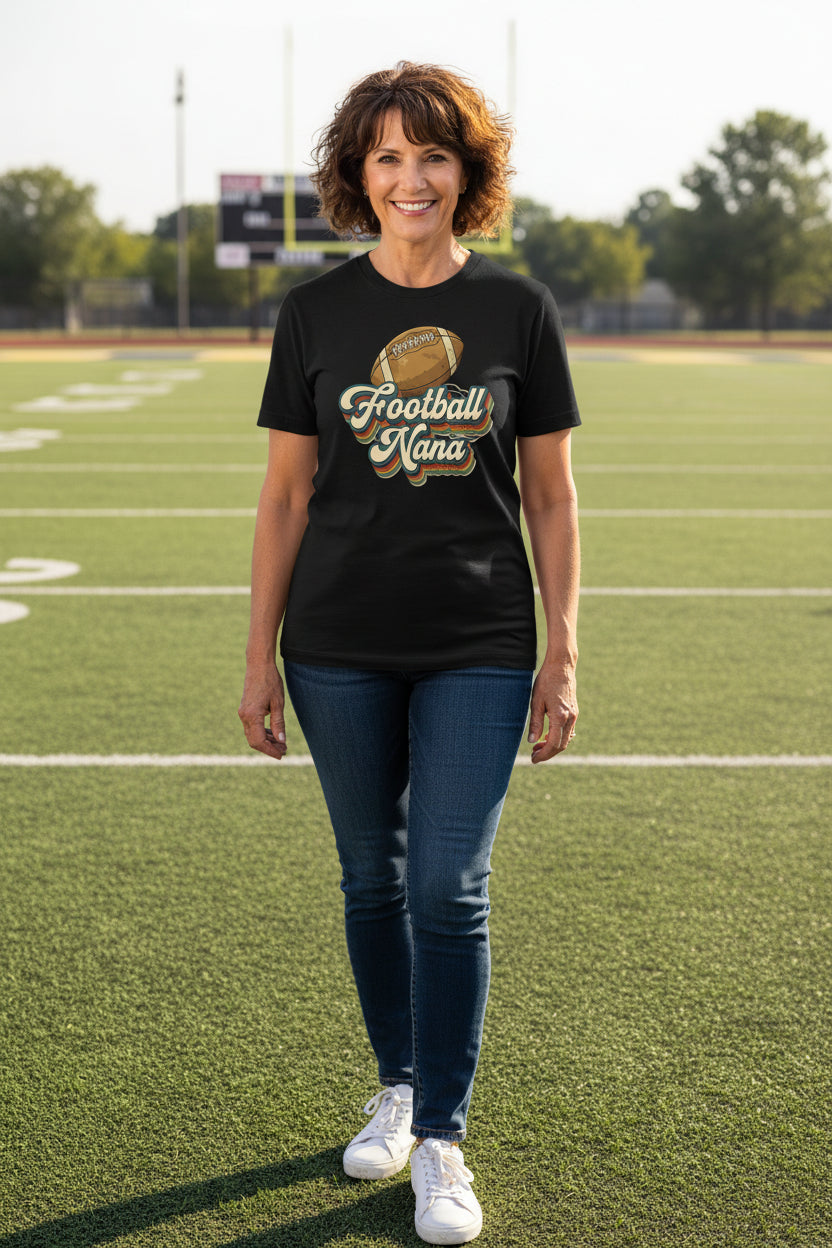 Football Nana Groovy Retro Sports Family Fan T-Shirt BLACK - 6004 - FRONT