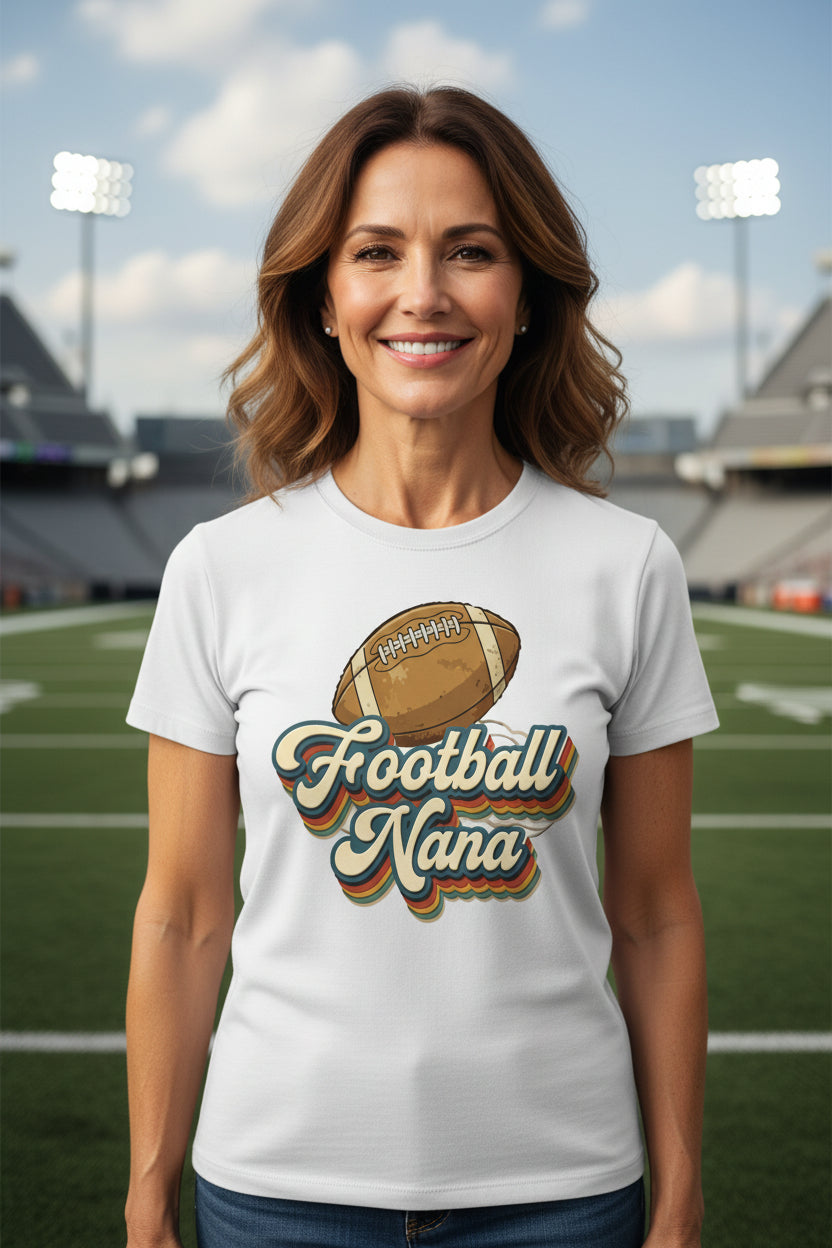 Football Nana Groovy Retro Sports Family Fan T-Shirt WHITE - 6004 - FRONT