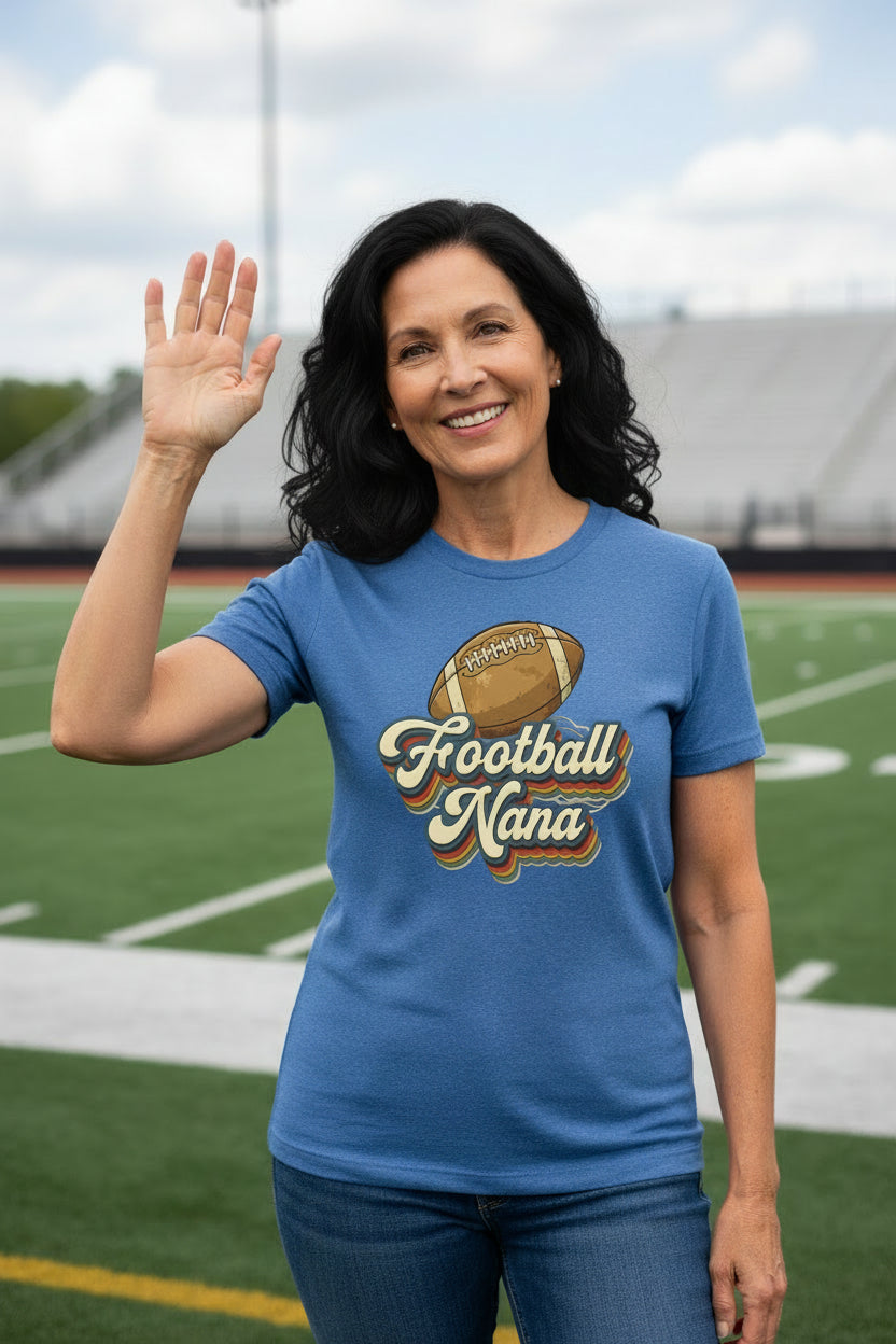 Football Nana Groovy Retro Sports Family Fan T-Shirt HTHR TRUE ROYAL - 6004 - FRONT