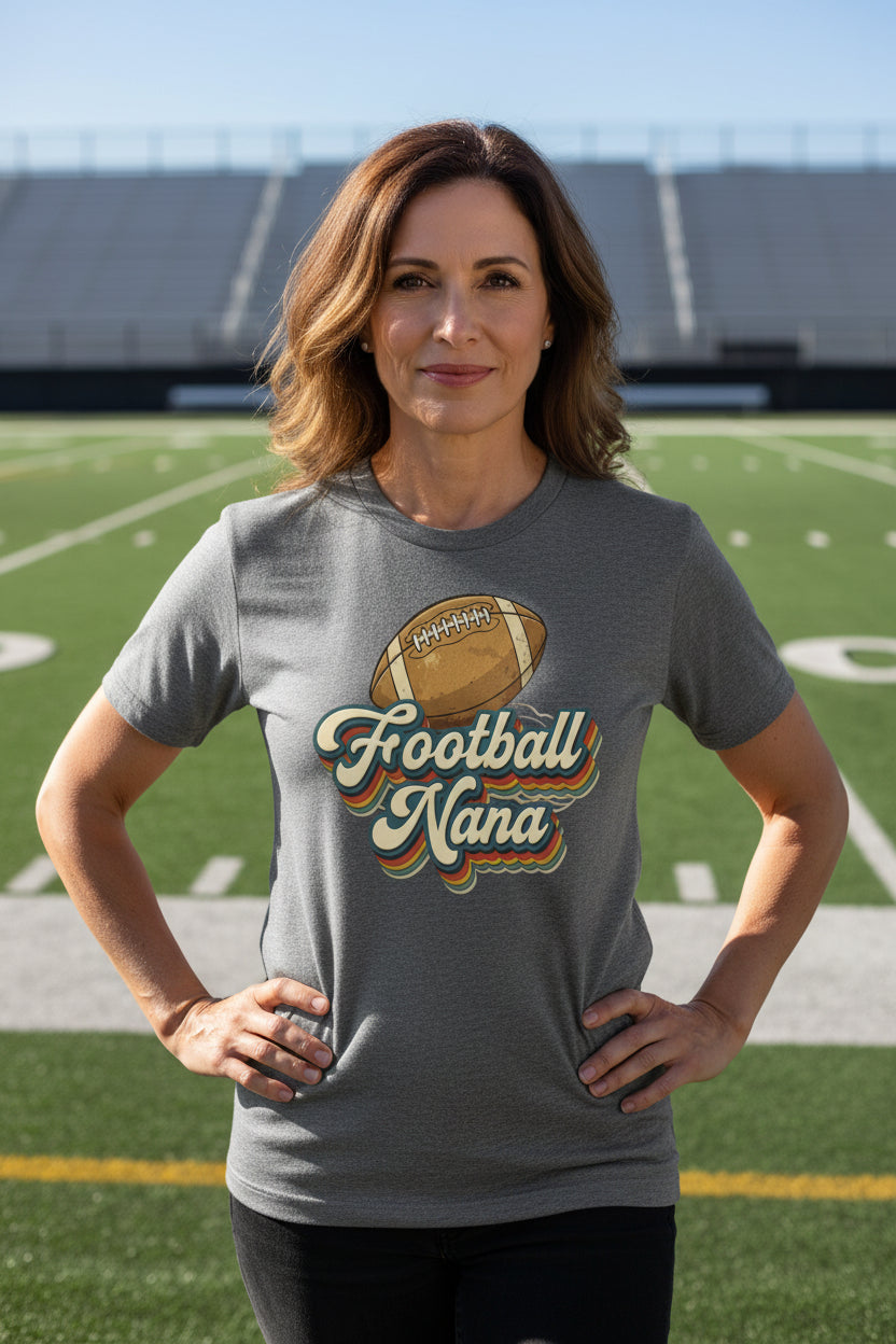 Football Nana Groovy Retro Sports Family Fan T-Shirt DEEP HEATHER - 6004 - FRONT