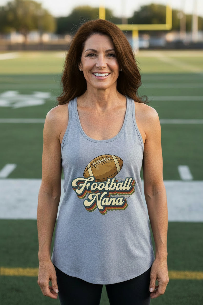 Football Nana Groovy Retro Sports Family Fan Tank Top Heather Gray - N1533 - FRONT