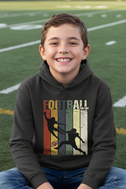 Football Player Retro Sunset Hoodie for Boys Touchdown Athlete Vintage Style Black - YST358 - FRONT