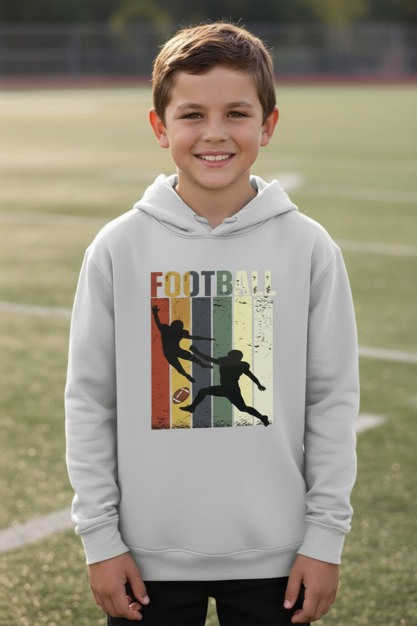 Football Player Retro Sunset Hoodie for Boys Touchdown Athlete Vintage Style Silver - YST358 - FRONT