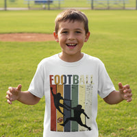 Football Player Retro Sunset T-Shirt for Boys Touchdown Athlete Vintage Style WHITE - G640B - FRONT