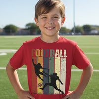 Football Player Retro Sunset T-Shirt for Boys Touchdown Athlete Vintage Style Red - G640B - FRONT
