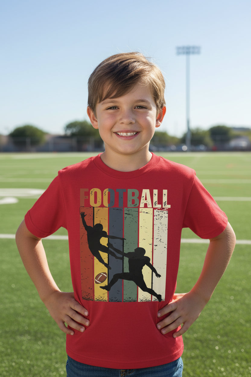 Football Player Retro Sunset T-Shirt for Boys Touchdown Athlete Vintage Style Red - G640B - FRONT