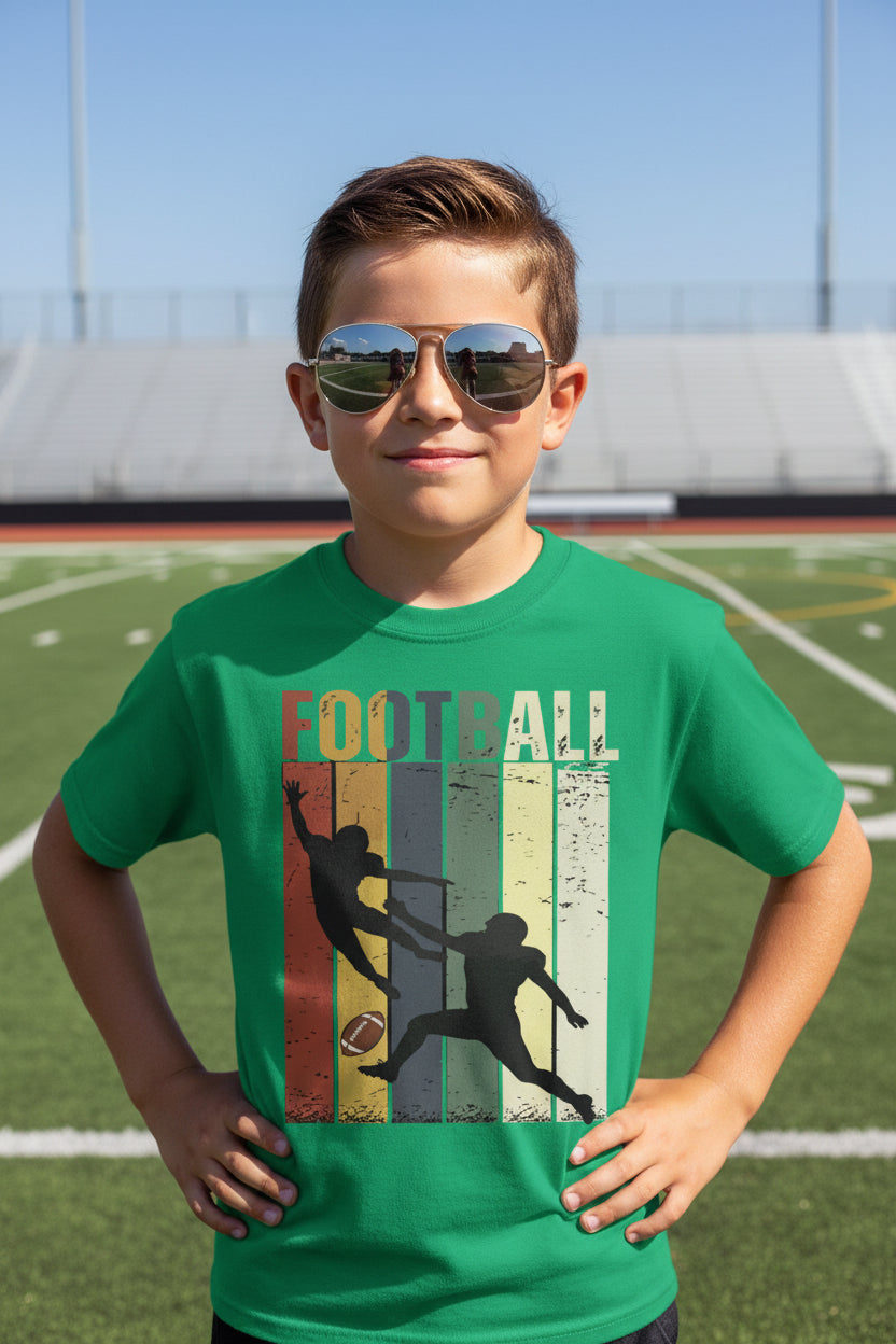 Football Player Retro Sunset T-Shirt for Boys Touchdown Athlete Vintage Style Irish Green - G640B - FRONT