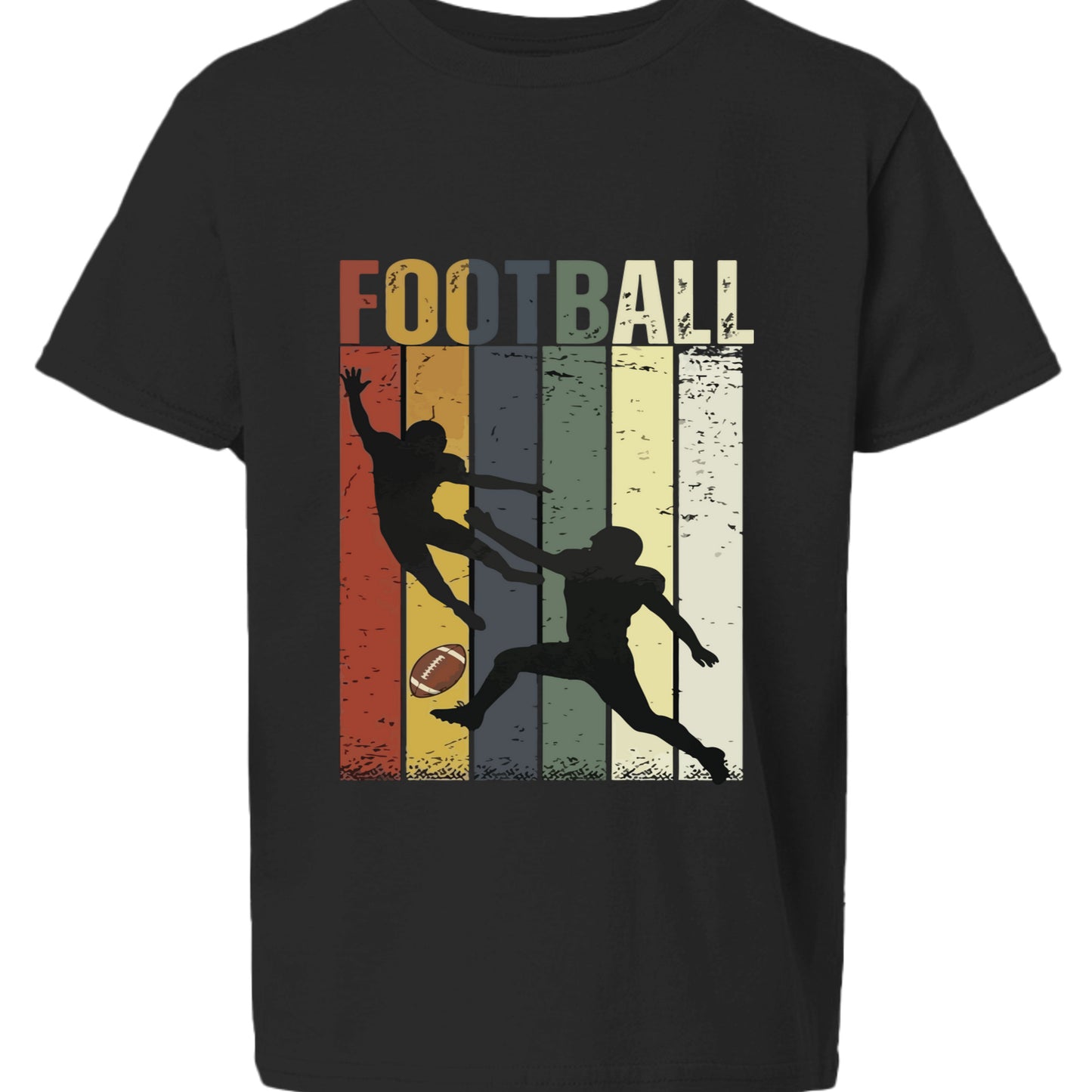 Football Player Retro Sunset T-Shirt for Boys Touchdown Athlete Vintage Style Black - G640B - FRONT