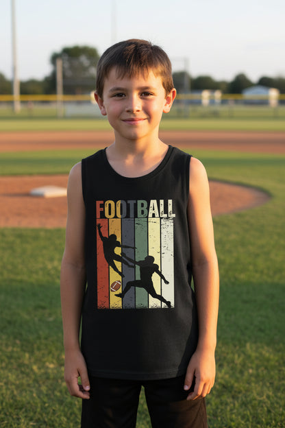 Football Player Retro Sunset Tank Top for Boys Touchdown Athlete Vintage Style Solid Black Triblend - 3480YCV - FRONT