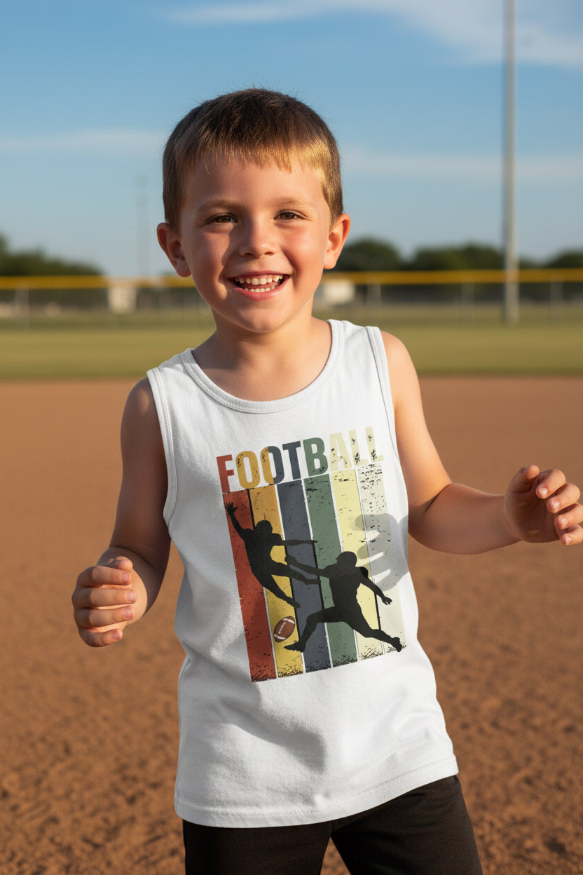 Football Player Retro Sunset Tank Top for Boys Touchdown Athlete Vintage Style Solid White Triblend - 3480YCV - FRONT
