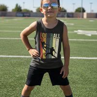 Football Player Retro Sunset Tank Top for Boys Touchdown Athlete Vintage Style DARK GREY HEATHER - 3480YCV - FRONT