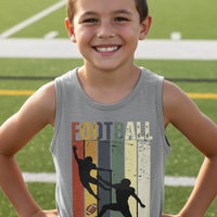 Football Player Retro Sunset Tank Top for Boys Touchdown Athlete Vintage Style ATHLETIC HEATHER - 3480YCV - FRONT