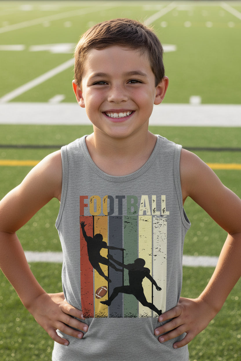 Football Player Retro Sunset Tank Top for Boys Touchdown Athlete Vintage Style ATHLETIC HEATHER - 3480YCV - FRONT