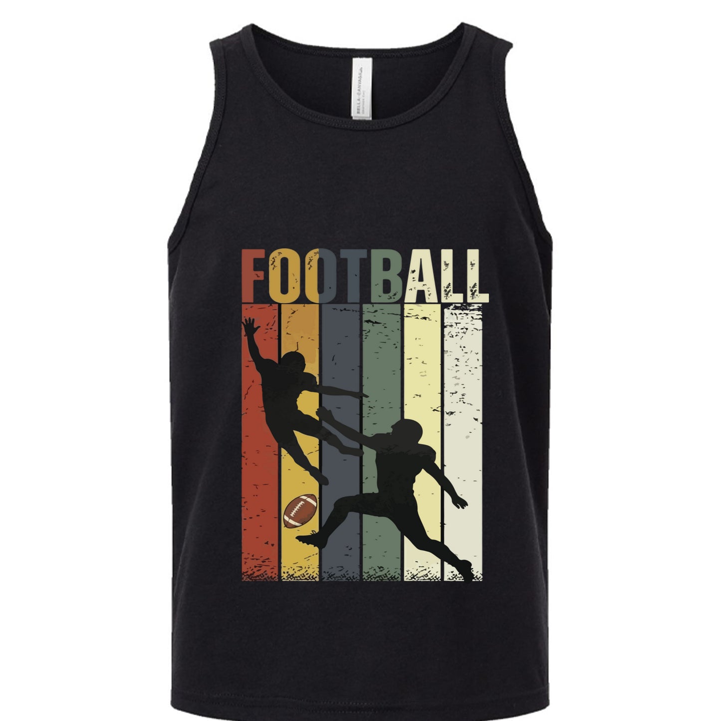 Football Player Retro Sunset Tank Top for Boys Touchdown Athlete Vintage Style Solid Black Triblend - 3480YCV - FRONT