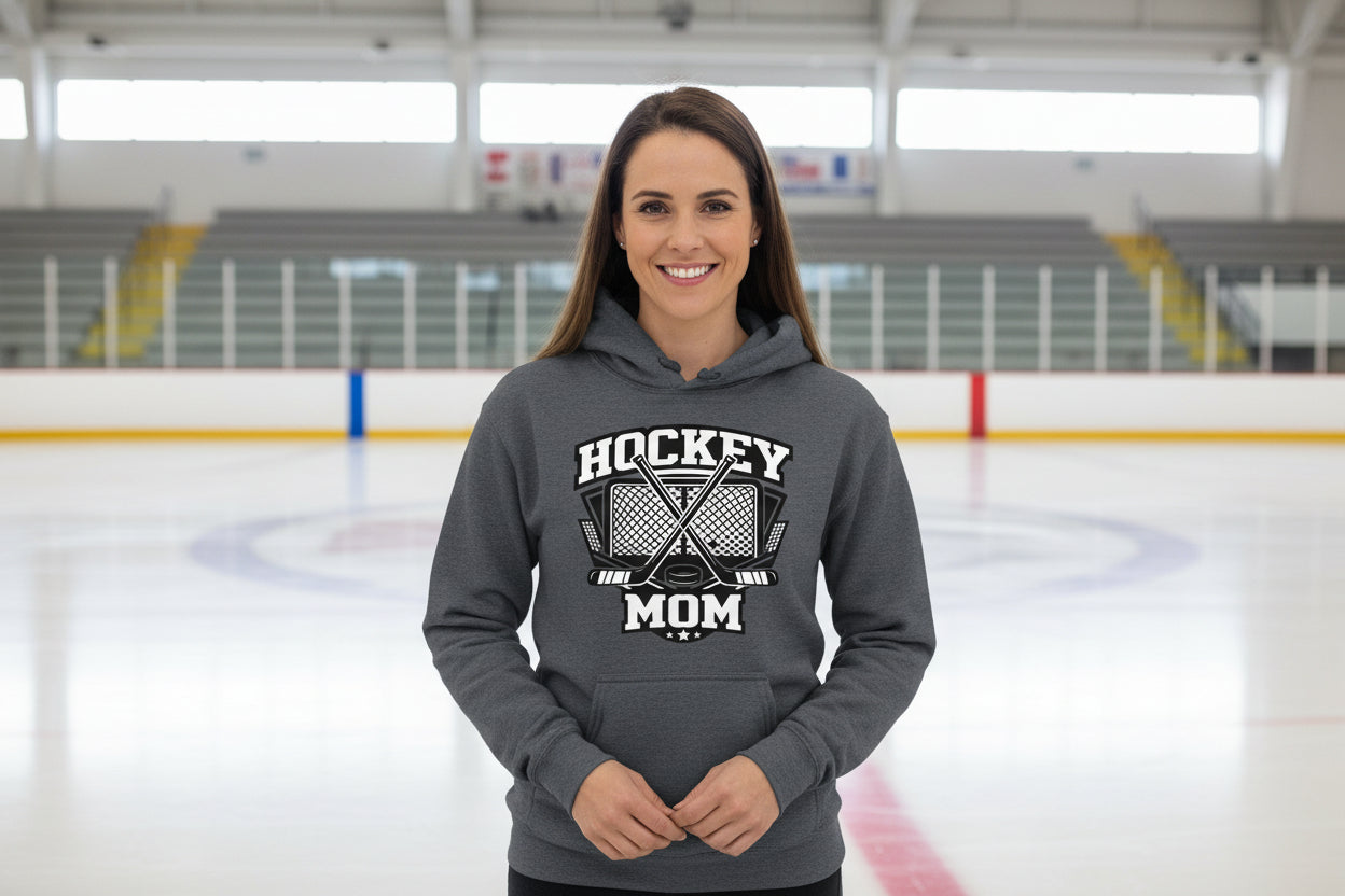 Game Day Hockey Mom Hoodie Graphic – Bold Athletic Family Supporter Design DARK HEATHER - FRONT