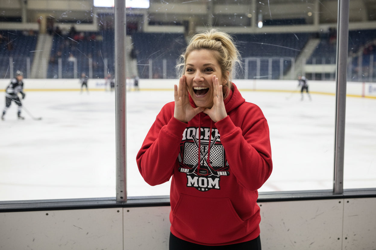 Game Day Hockey Mom Hoodie Graphic – Bold Athletic Family Supporter Design RED - FRONT