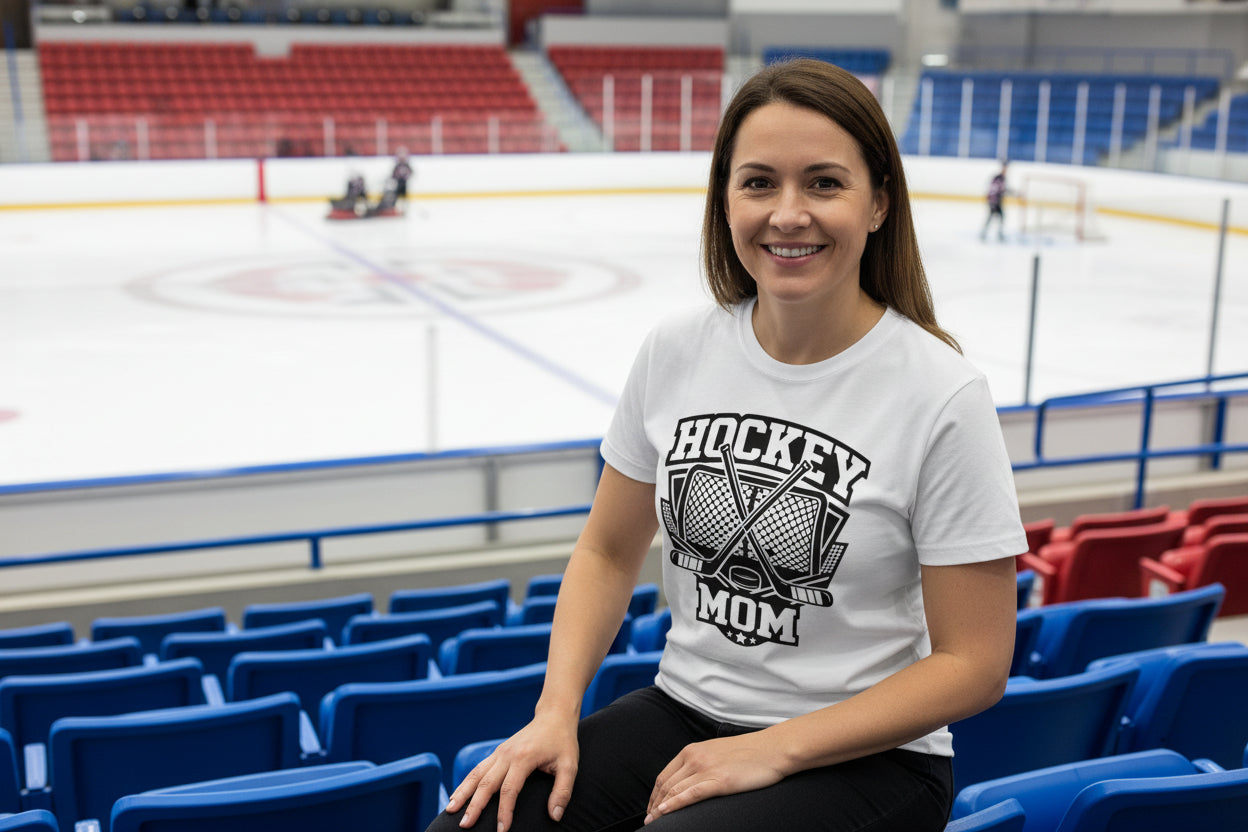 Game Day Hockey Mom T-Shirt Graphic – Bold Athletic Family Supporter Design WHITE - FRONT