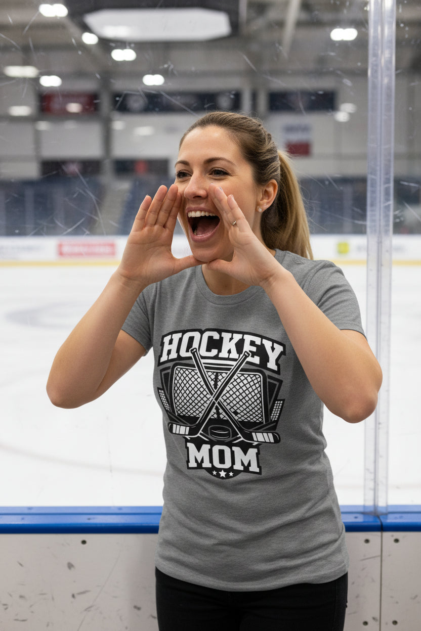 Game Day Hockey Mom T-Shirt Graphic – Bold Athletic Family Supporter Design DEEP HEATHER - FRONT