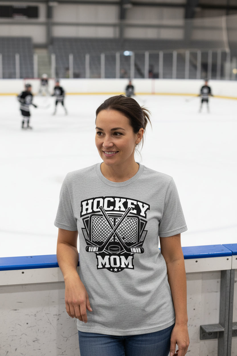 Game Day Hockey Mom T-Shirt Graphic – Bold Athletic Family Supporter Design ATHLETIC HEATHER - FRONT