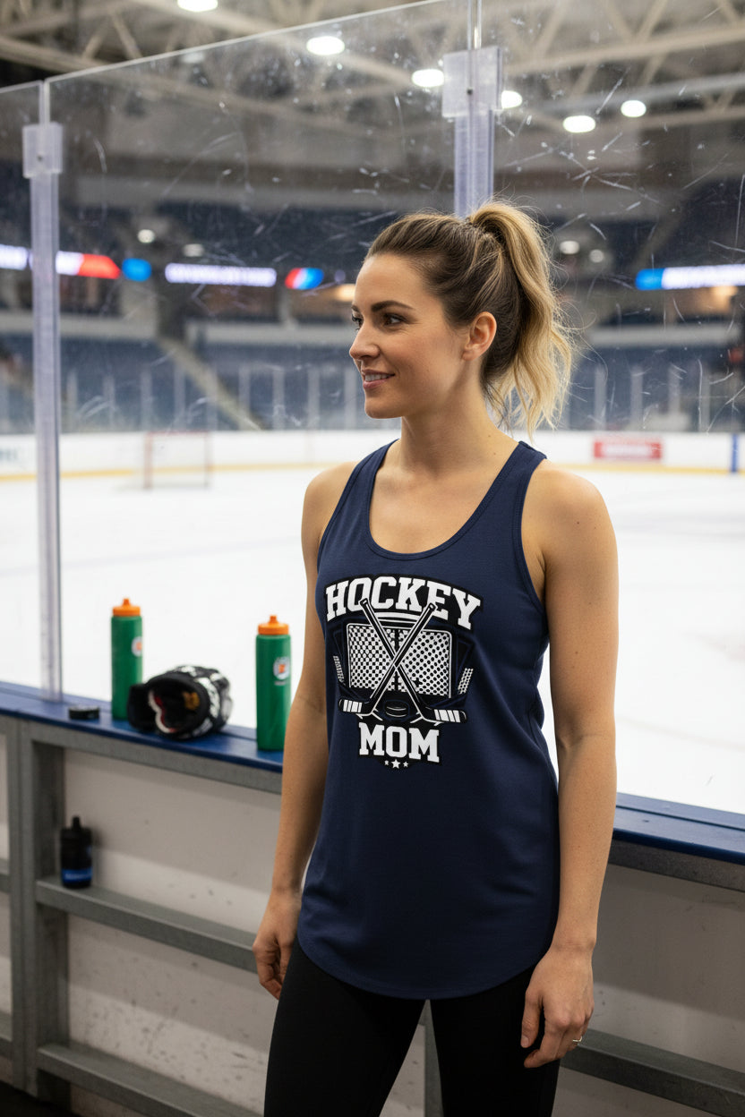 Game Day Hockey Mom Tank Top Graphic – Bold Athletic Family Supporter Design Midnight Navy - FRONT