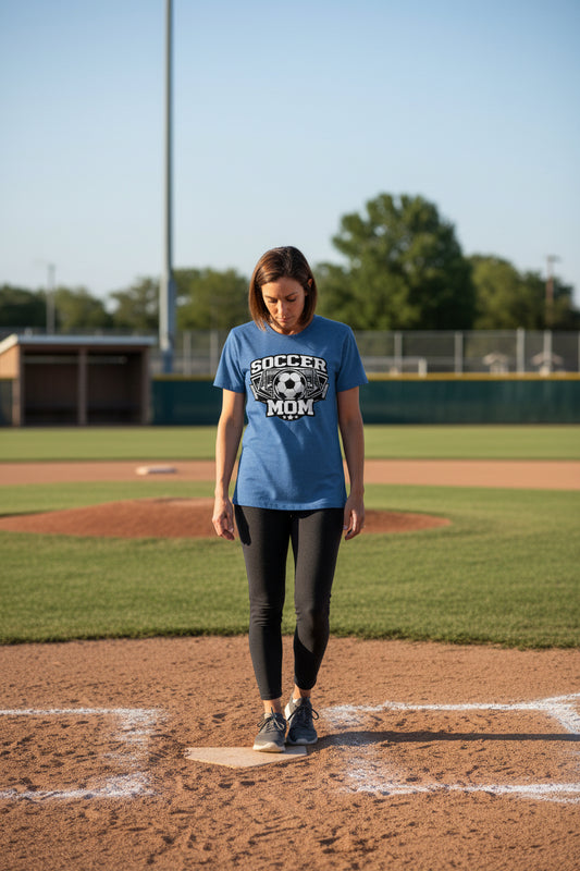 Game Day Soccer Mom T-Shirt Design – Retro Athletic Supporter Inspired Graphic HTHR TRUE ROYAL - FRONT