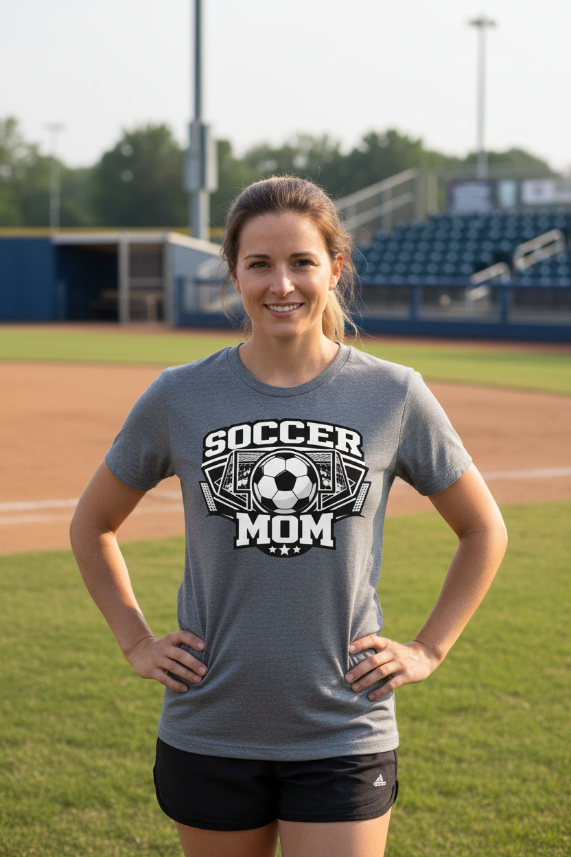 Game Day Soccer Mom T-Shirt Design – Retro Athletic Supporter Inspired Graphic DEEP HEATHER - FRONT