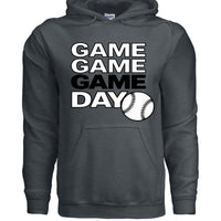 Game Game Day Baseball Ladies Hoodie Bold Sports Fan Graphic DARK HEATHER - SF500 - FRONT