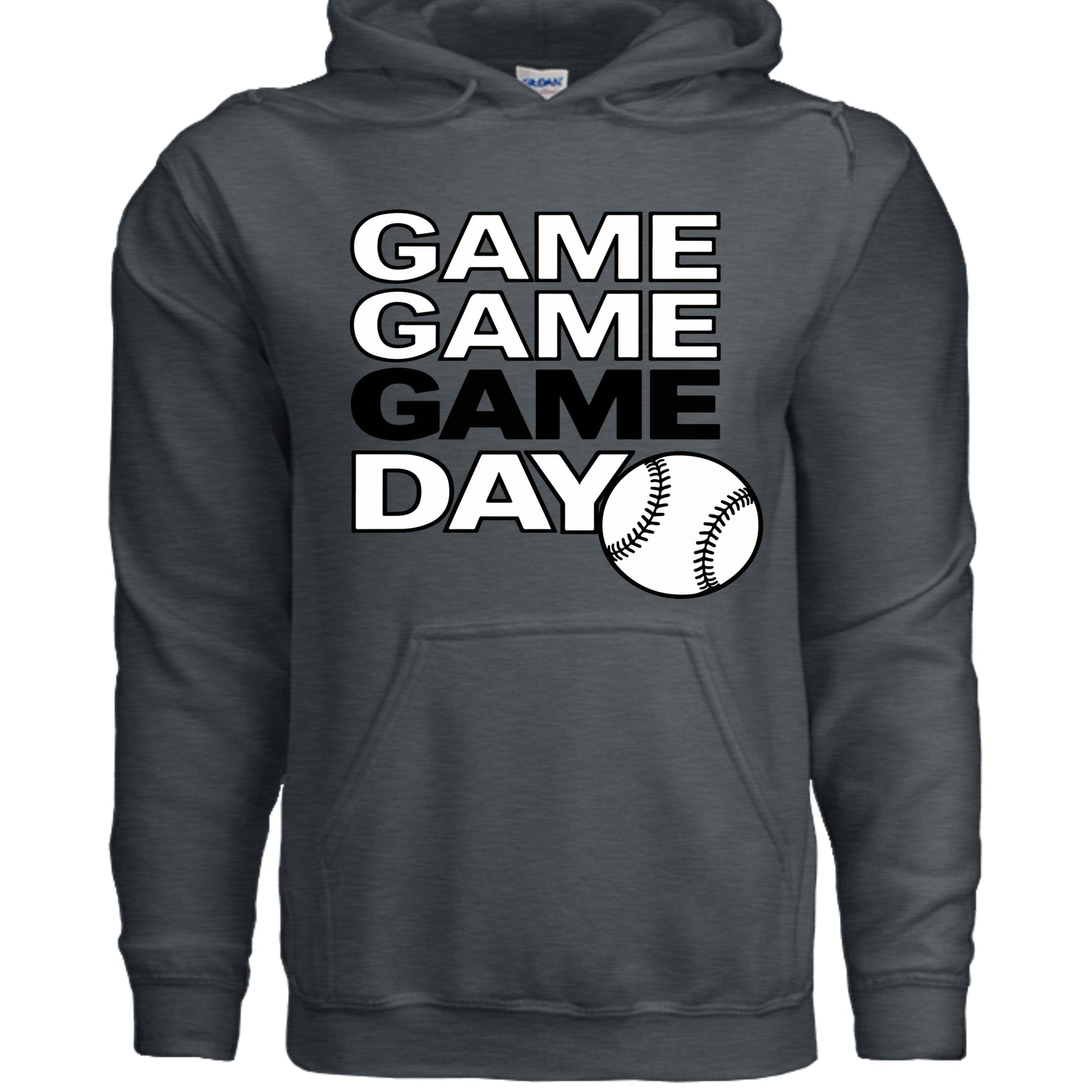 Game Game Day Baseball Ladies Hoodie Bold Sports Fan Graphic DARK HEATHER - SF500 - FRONT