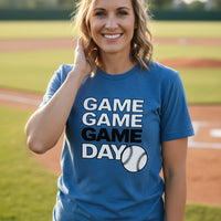 Game Game Day Baseball Ladies T-Shirt Bold Sports Fan Graphic HTHR TRUE ROYAL - 6004 - FRONT