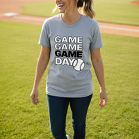Game Game Day Baseball Ladies T-Shirt Bold Sports Fan Graphic ATHLETIC HEATHER - 6004 - FRONT