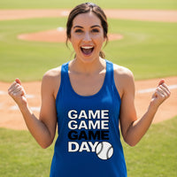 Game Game Day Baseball Ladies Tank Top Bold Sports Fan Graphic Royal - N1533 - FRONT