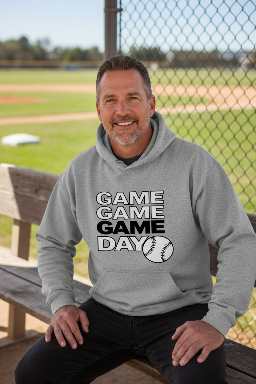 Game Game Day Baseball Mens Hoodie Bold Sports Fan Graphic SPORT GREY - SF500 - FRONT