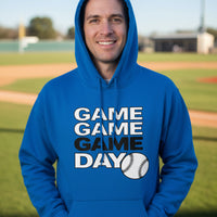 Game Game Day Baseball Mens Hoodie Bold Sports Fan Graphic Royal - SF500 - FRONT