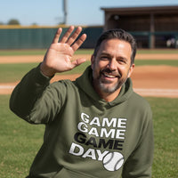 Game Game Day Baseball Mens Hoodie Bold Sports Fan Graphic MILITARY GREEN - SF500 - FRONT