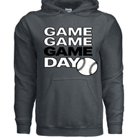 Game Game Day Baseball Mens Hoodie Bold Sports Fan Graphic DARK HEATHER - SF500 - FRONT