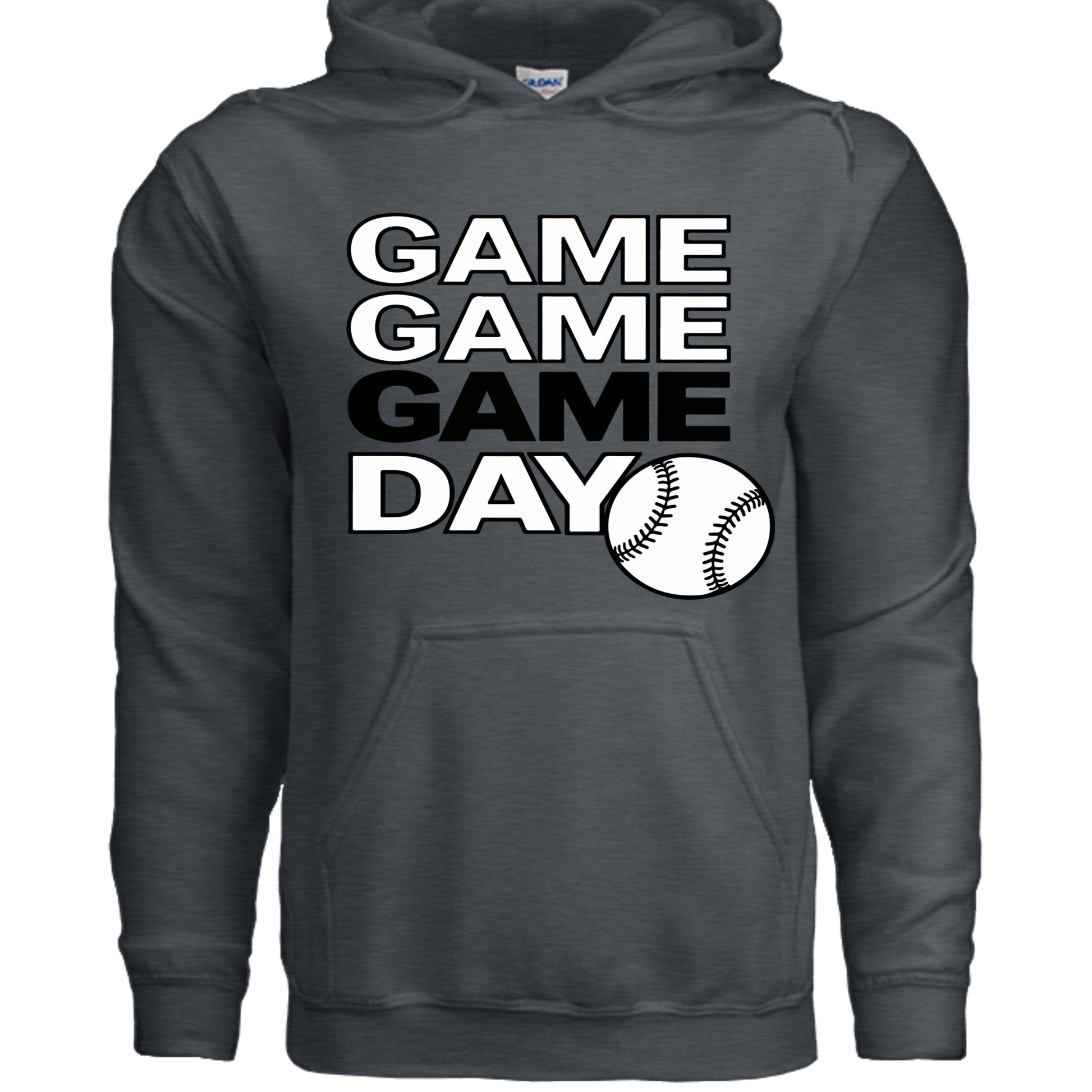 Game Game Day Baseball Mens Hoodie Bold Sports Fan Graphic DARK HEATHER - SF500 - FRONT