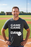 Game Game Day Baseball Mens T-Shirt Bold Sports Fan Graphic Graphite Black - 3600 - FRONT