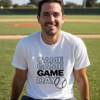 Game Game Day Baseball Mens T-Shirt Bold Sports Fan Graphic White - 3600 - FRONT