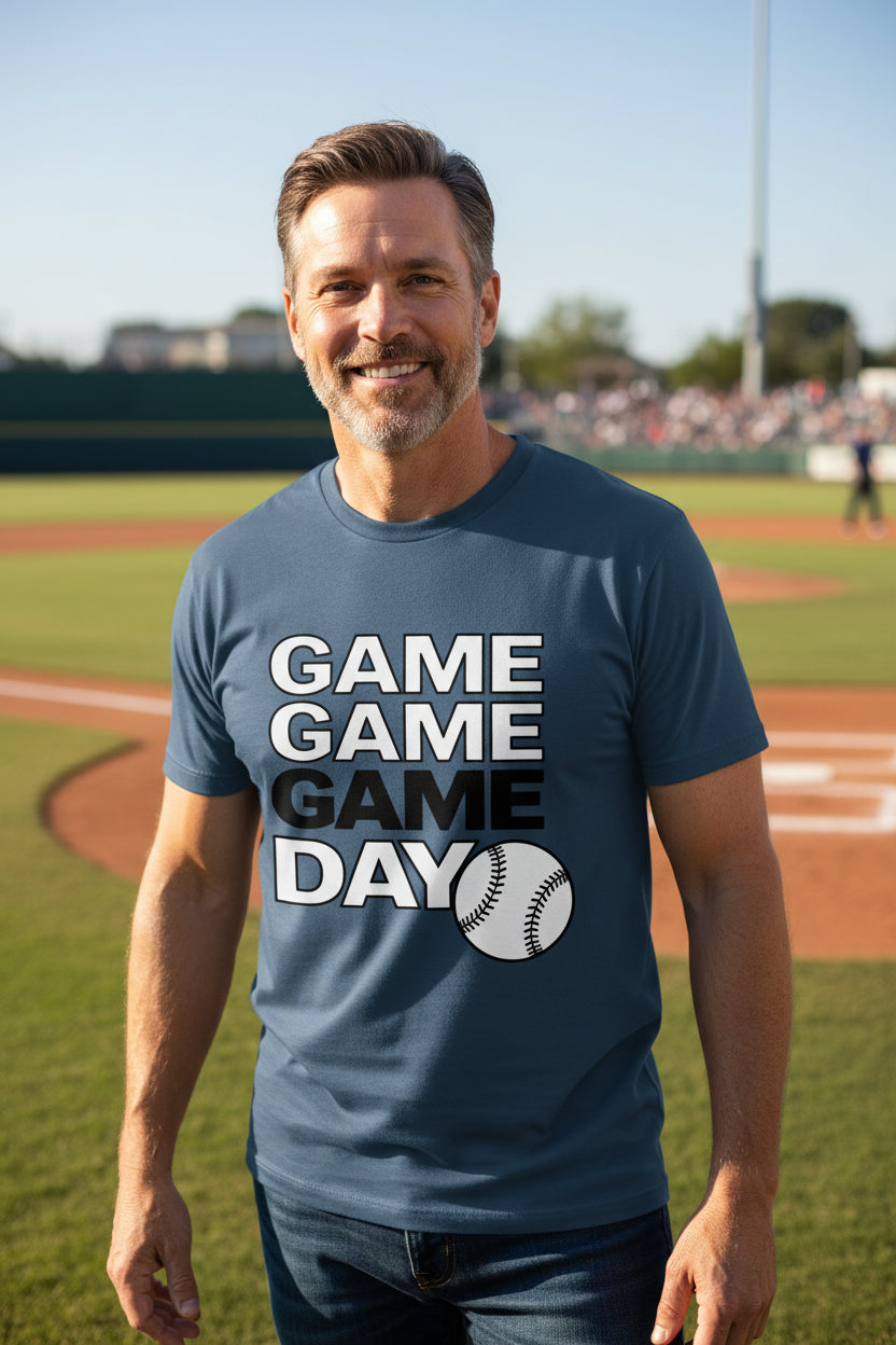 Game Game Day Baseball Mens T-Shirt Bold Sports Fan Graphic MIDNIGHT NAVY - 3600 - FRONT