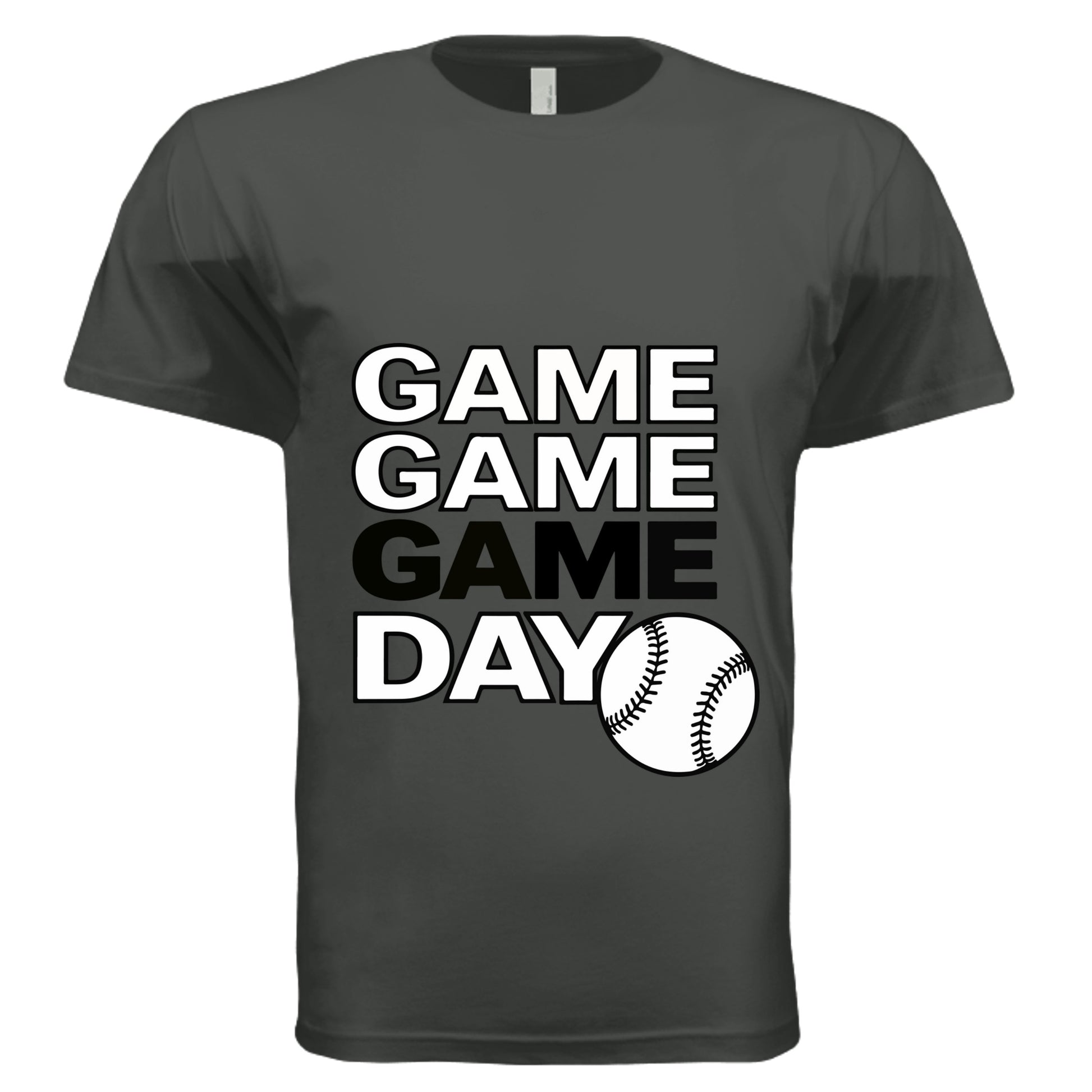 Game Game Day Baseball Mens T-Shirt Bold Sports Fan Graphic Graphite Black - 3600 - FRONT