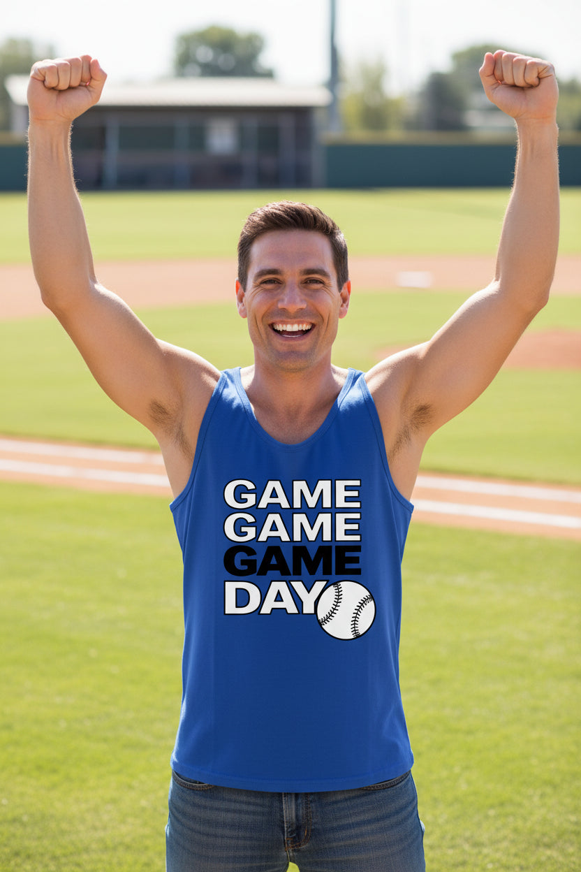 Game Game Day Baseball Mens Tank Top Bold Sports Fan Graphic TRUE ROYAL - 3480 - FRONT