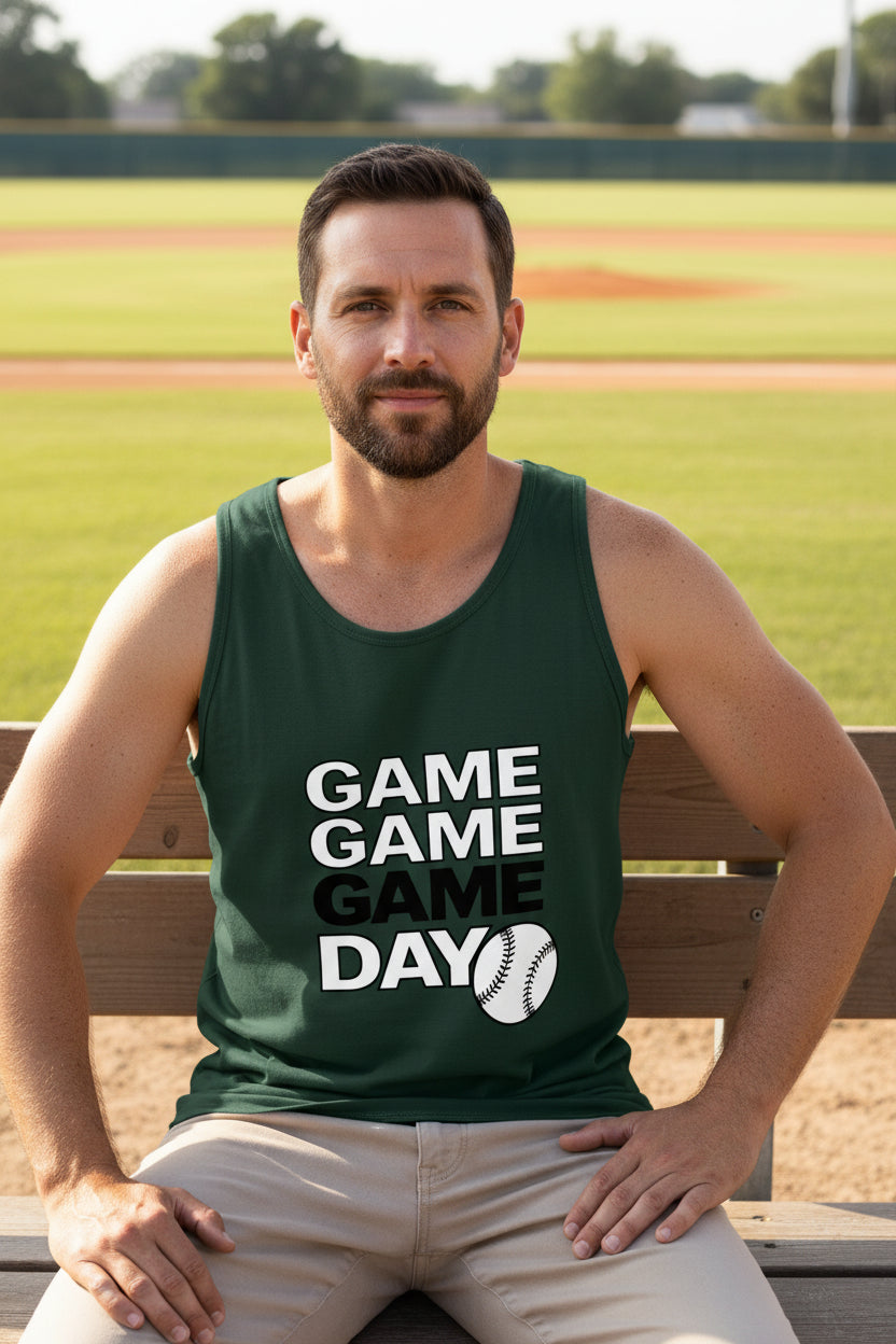 Game Game Day Baseball Mens Tank Top Bold Sports Fan Graphic Forest - 3480 - FRONT