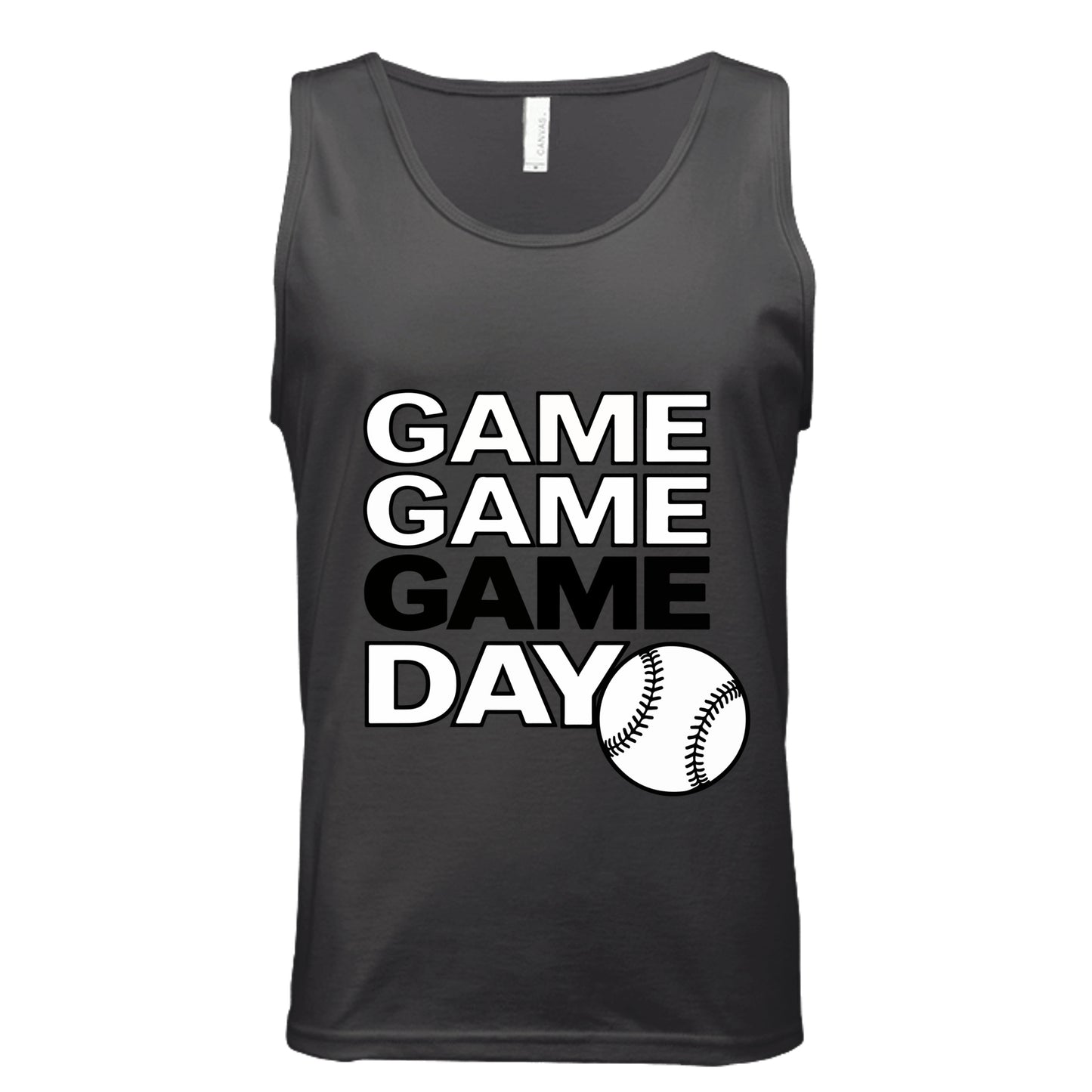 Game Game Day Baseball Mens Tank Top Bold Sports Fan Graphic DARK GREY - 3480 - FRONT