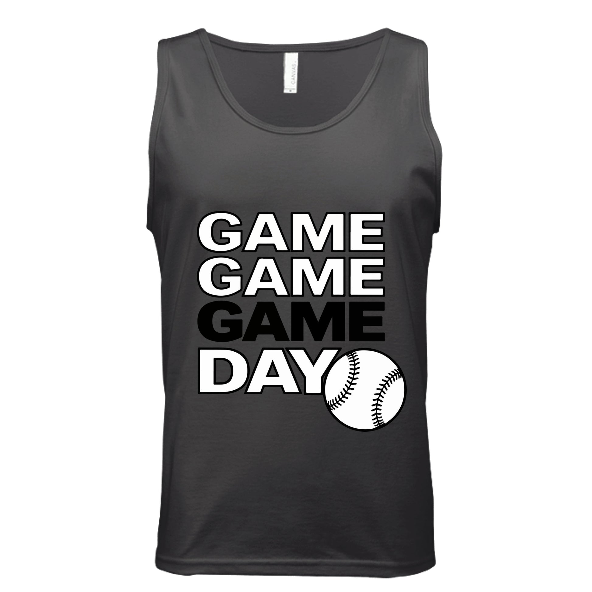Game Game Day Baseball Mens Tank Top Bold Sports Fan Graphic DARK GREY - 3480 - FRONT